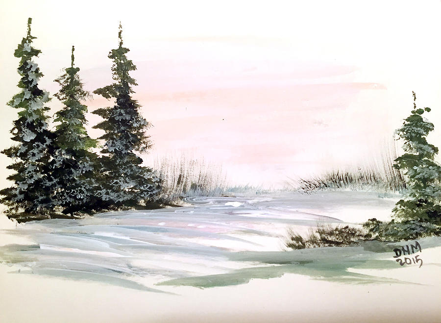 Snow over the pasture Painting by Dorothy Maier