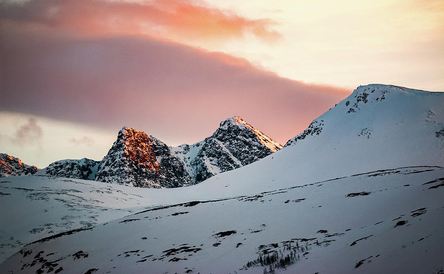 Snow Peaks Near Rotsund at Sunset Photograph by Adam Rainoff
