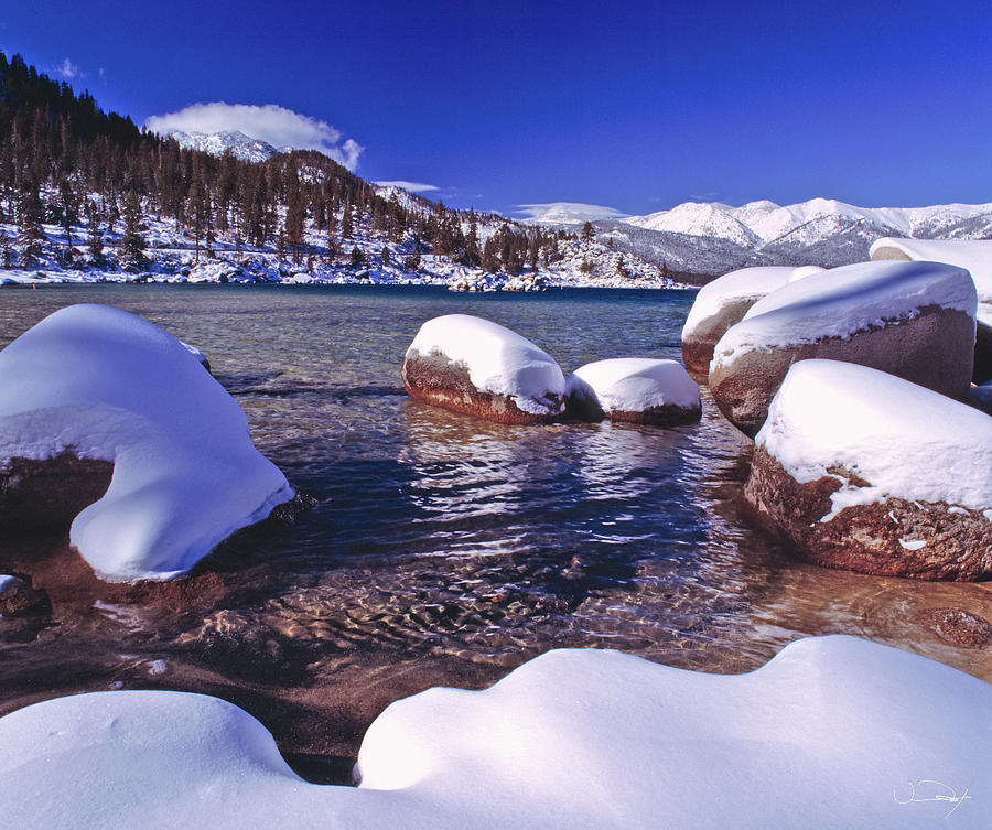 Winter Photograph - Snow Rocks East Shore Lake Tahoe by Vance Fox