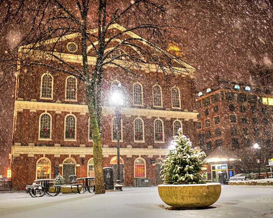Snow Storm in Faneuil Hall Quincy Market Boston MA Photograph by Toby McGuire