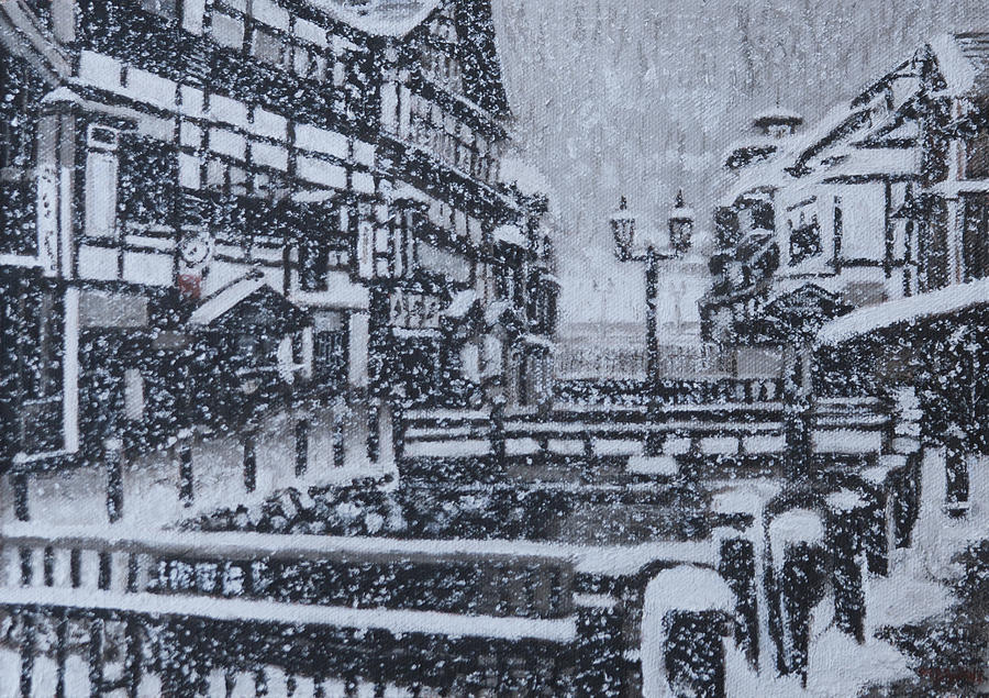 Snow Town Painting by Masami Iida