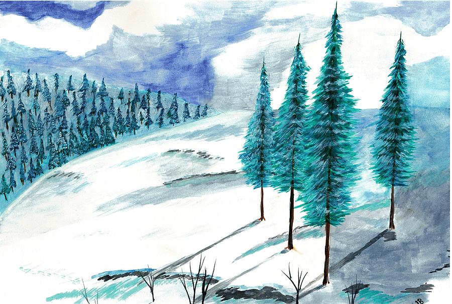 Snow Trees Painting by David Bartsch