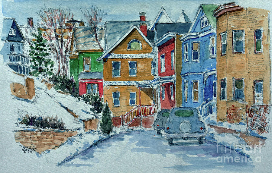 Winter Painting - Snow, Wright St, Stapleton by Anthony Butera