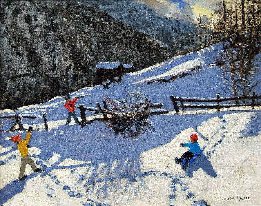 Winter Painting - Snowballers by Andrew Macara