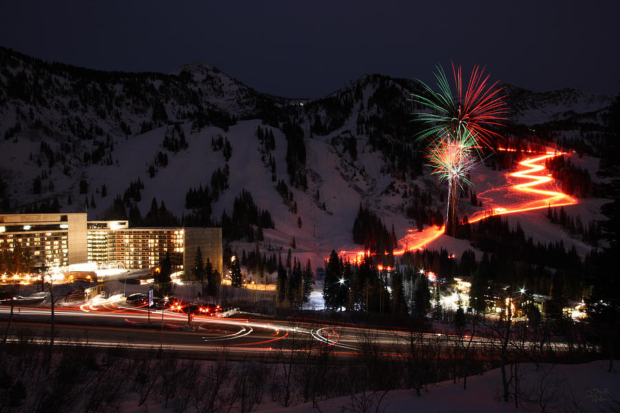 Snowbird Torchlight Parade and Firework Photograph by Brett Pelletier