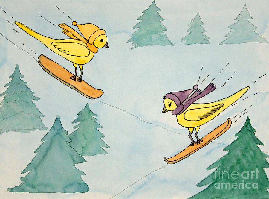 Snowboarding Birds Painting by Norma Appleton
