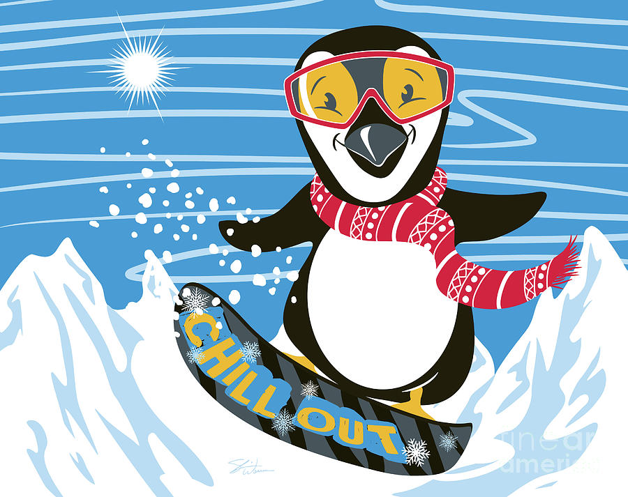 Snowboarding Penguin Digital Art by Shari Warren
