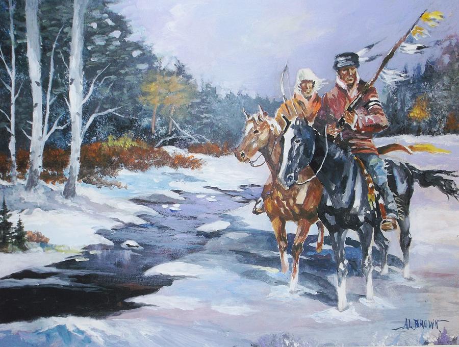Snowbound Hunters in the Northwest Painting by Al Brown