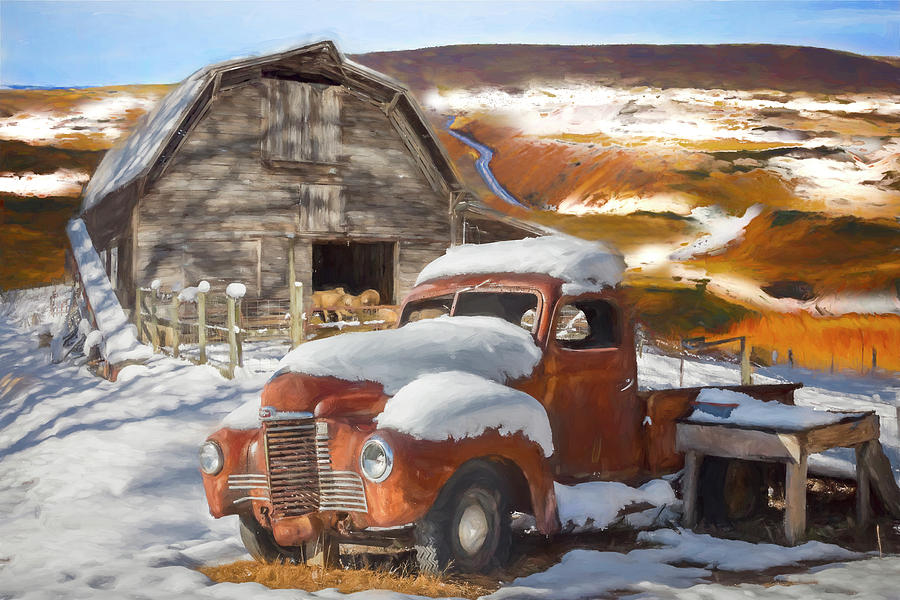 Snowbound International Truck Painting Photograph by Debra and Dave Vanderlaan