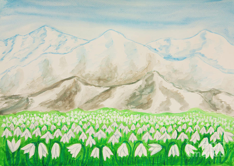 Snowdrops in hills Painting by Irina Afonskaya
