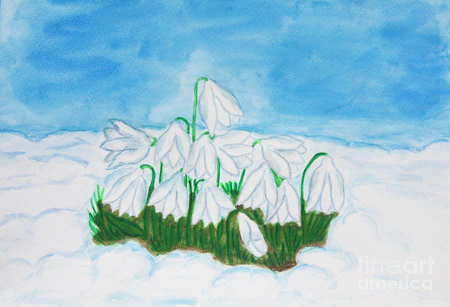 Snowdrops in snow, watercolor Painting by Irina Afonskaya