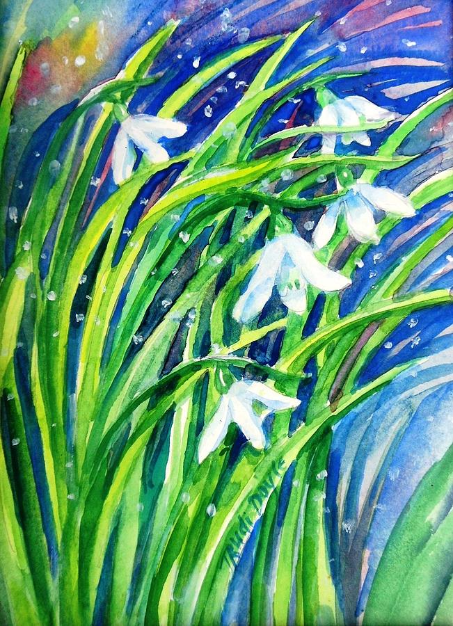 Little Snowdrops in the snow  . Painting by Trudi Doyle
