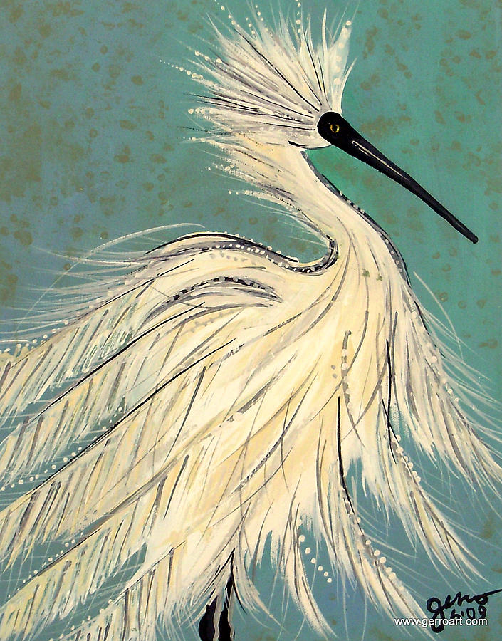 Egret Painting - Snowey Egret tropical by Helen Gerro