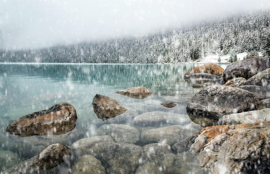 Snowfall at Lake Louise Photograph by Maureen Fahey