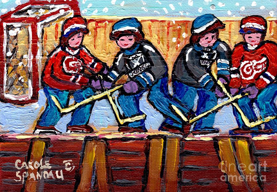 Snowfall Hockey Rink Paintings Detroit Red Wings Vs La Kings Hockey Fun Winter Art Carole Spandau Painting by Carole Spandau