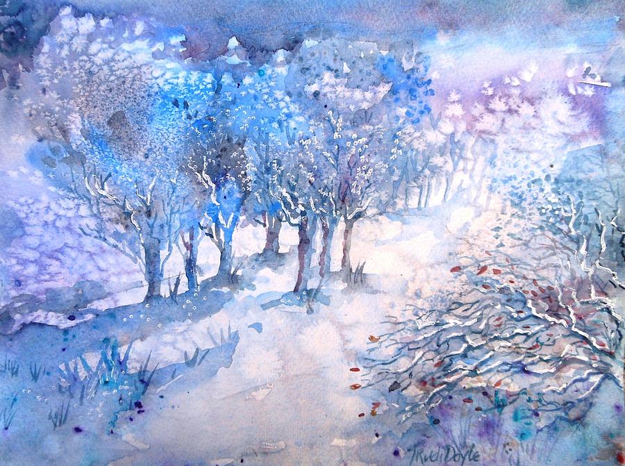 Snowfall in a Moonlit Wood Painting by Trudi Doyle