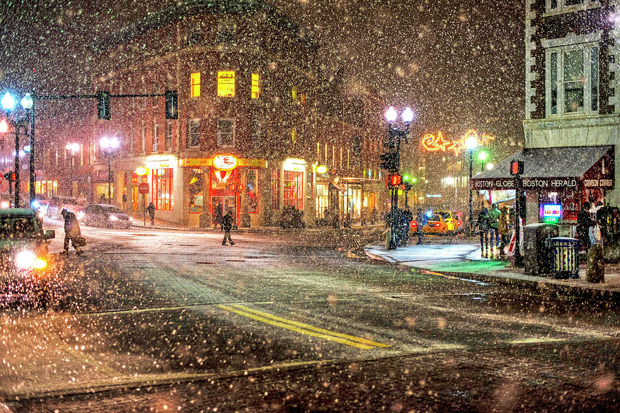 Snowfall in Harvard Square Cambridge MA 2 Photograph by Toby McGuire