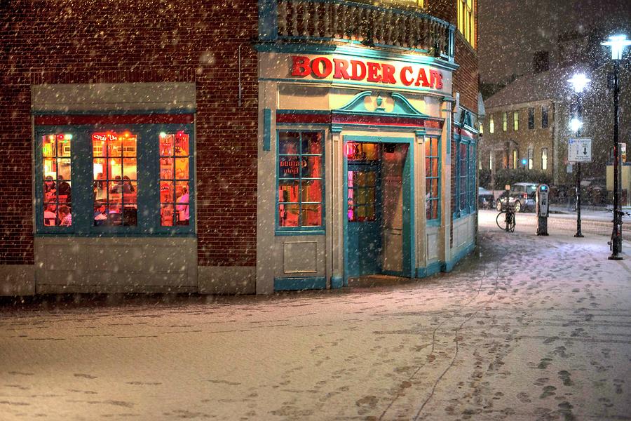 Snowfall in Harvard Square Cambridge MA Border Cafe Photograph by Toby McGuire