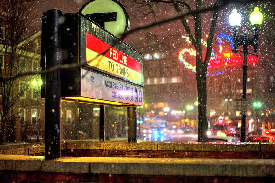 Snowfall in Harvard Square Cambridge MA Red Line MBTA Photograph by Toby McGuire