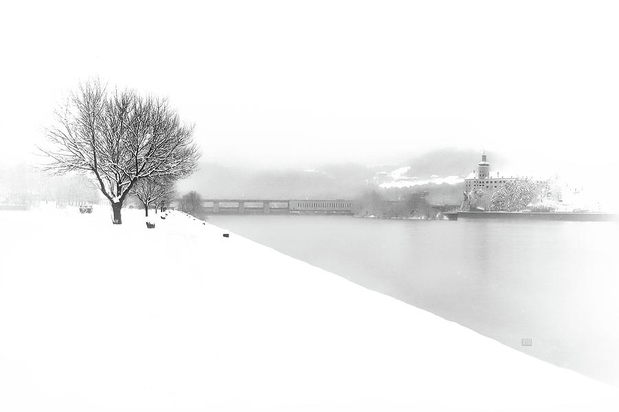Snowfall on the River Danube at Ybbs Photograph by Menega Sabidussi