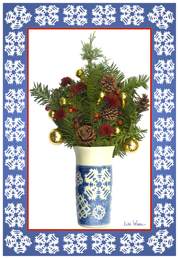 Snowflake Vase with Christmas Regalia Digital Art by Lise Winne