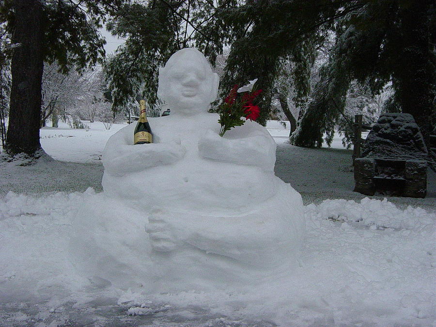 Seated Buddha Painting - Snowman 2004 by Marie Dunkley Seated Buddha Painting - Snowman 2004 by Marie Dunkley