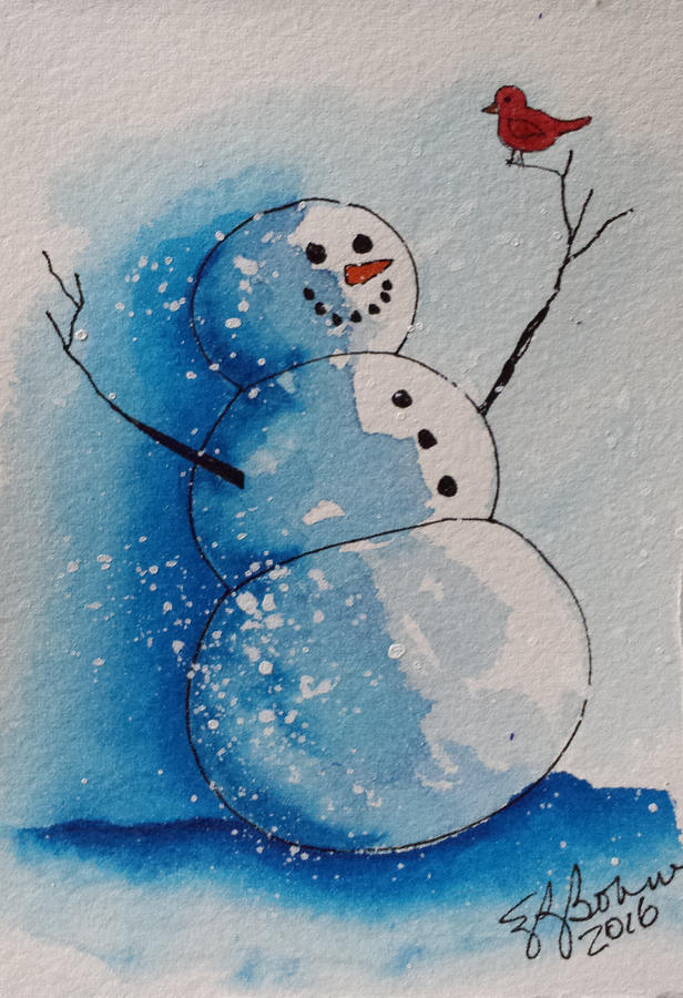Snowman 2016   3 Painting by Elise Boam