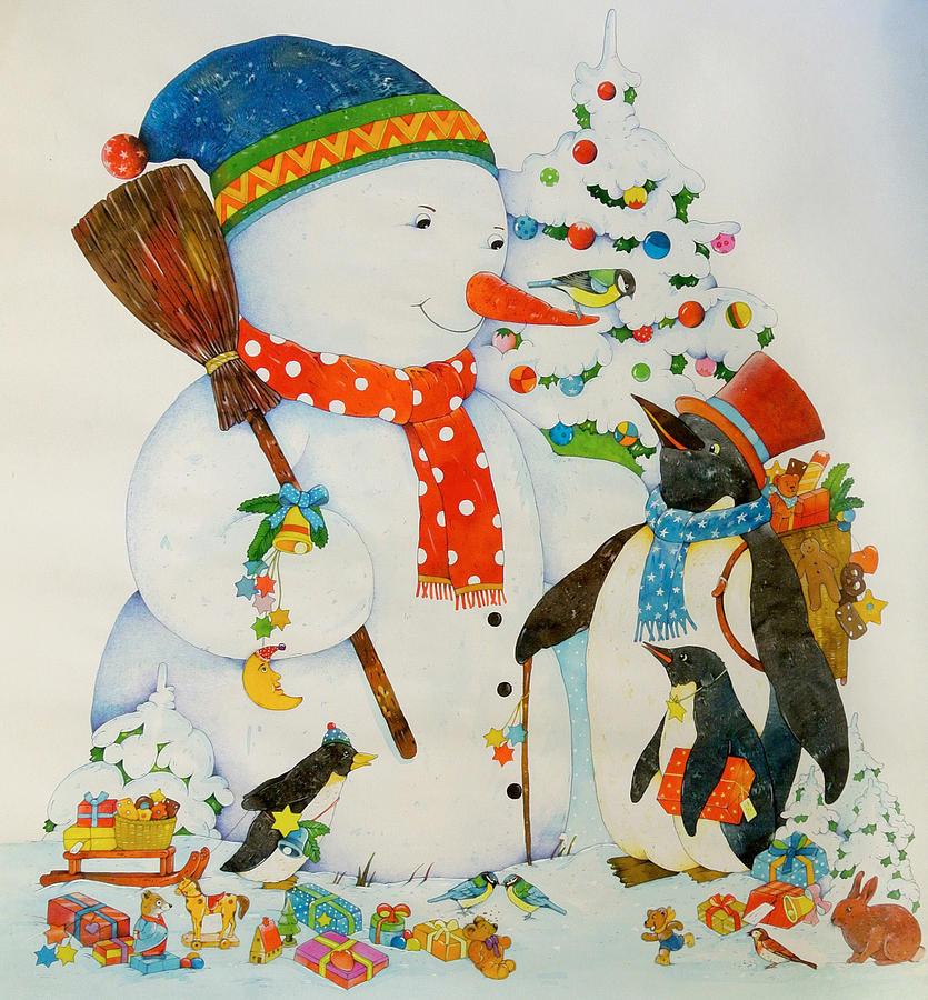 Penguin Painting - Snowman and Penguin by Christian Kaempf