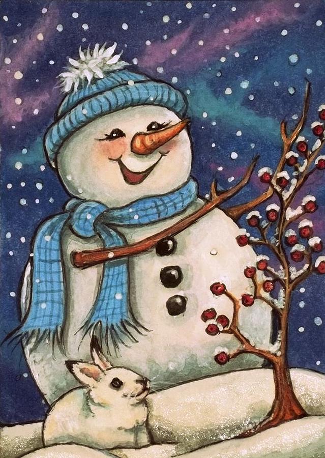Snowman And Rabbit Painting