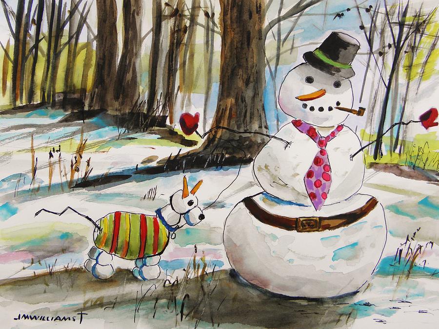 Snowman and Snowdog Painting by John Williams