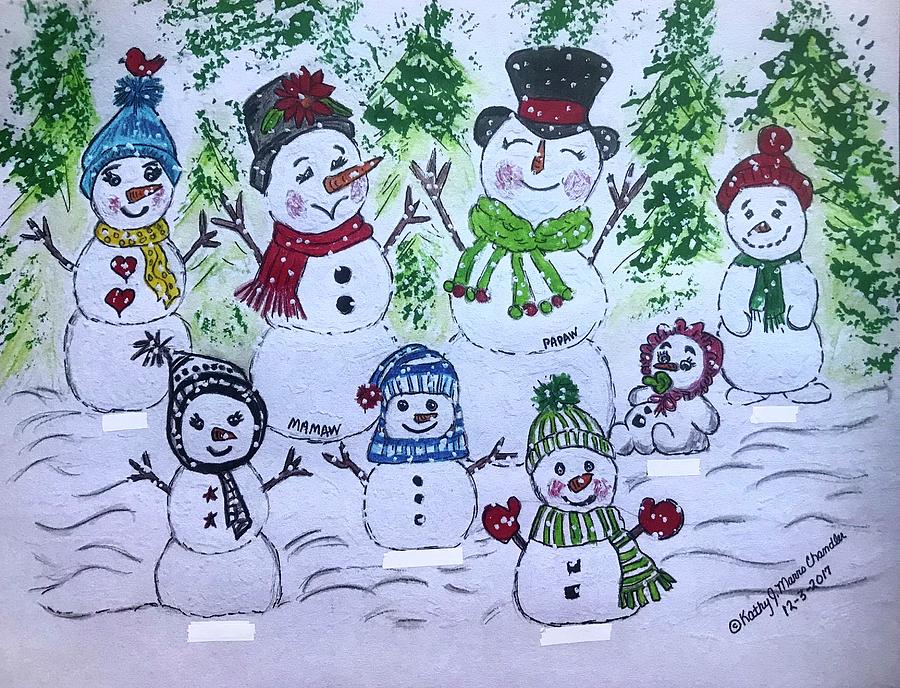 Movie Prop Painting - Snowman Family Christmas by Kathy Marrs Chandler
