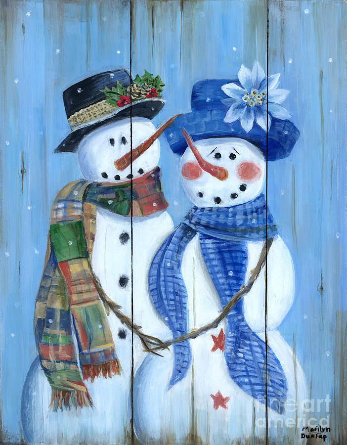 Snowman Couple Painting by Marilyn Dunlap