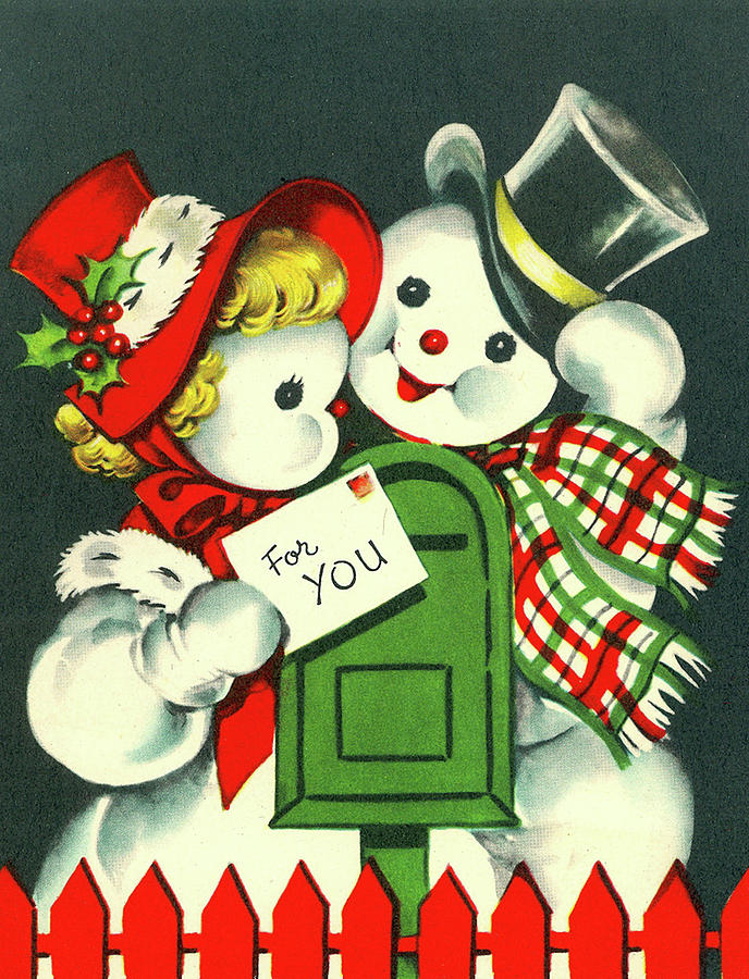 Snowman couple with a mail for you Mixed Media by Long Shot
