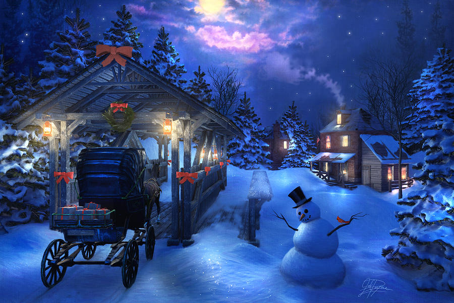 Christmas Painting - Snowman Crossing by Joel Payne