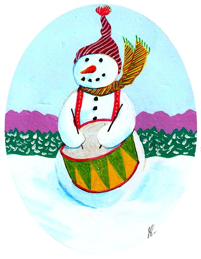 Snowman Drummer Painting by Jim Harris