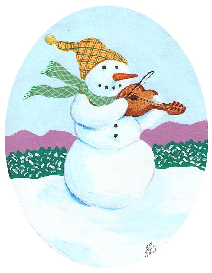Snowman Fiddler Painting by Jim Harris