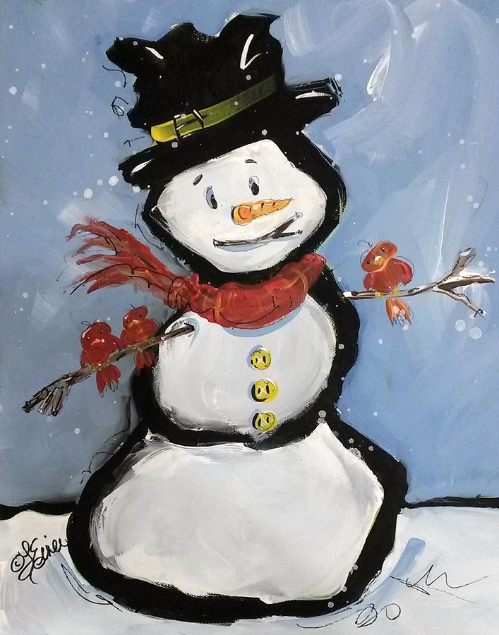Snowman Friends Painting by Terri Einer