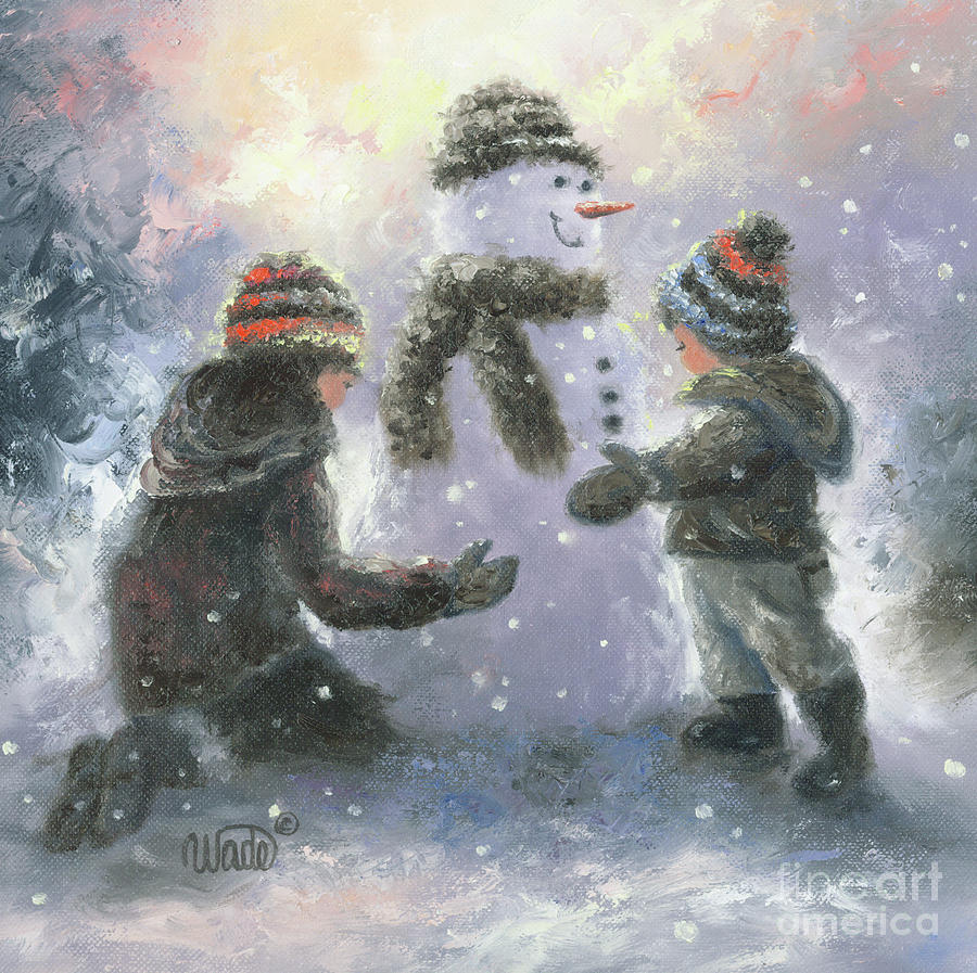 Snowman Painting - Snowman Girl and Boy by Vickie Wade