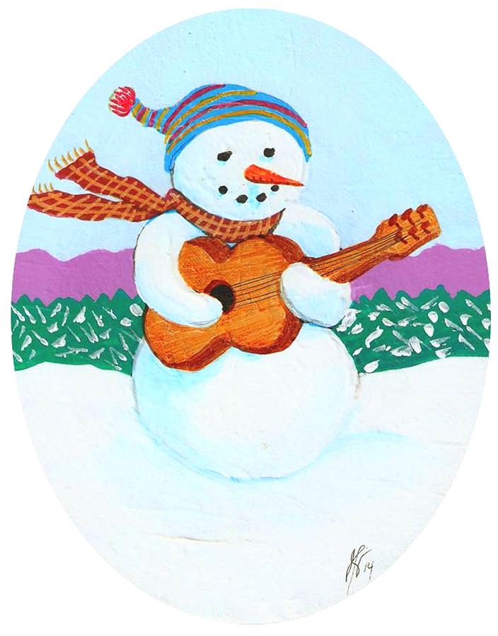 Snowman Guitarist Painting by Jim Harris