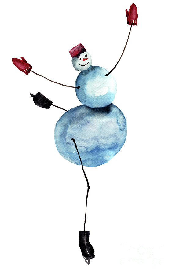 Snowman Ice Skating Cartoon Painting by Regina Jershova