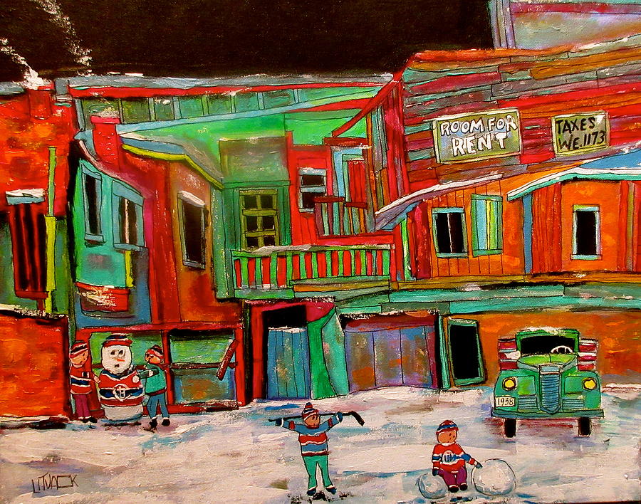 Snowman in the Winter Lane Painting by Michael Litvack