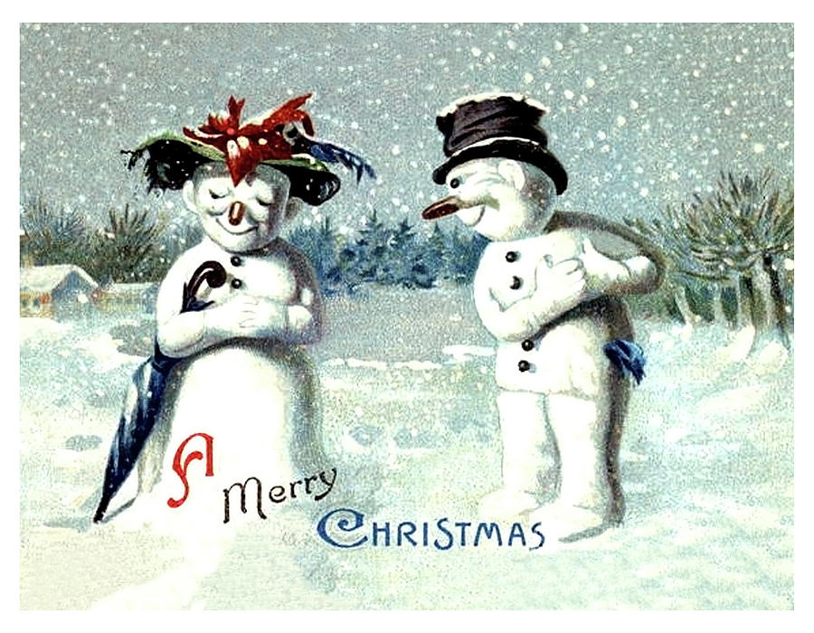 Snowman is expressing love to his lady Painting by Long Shot