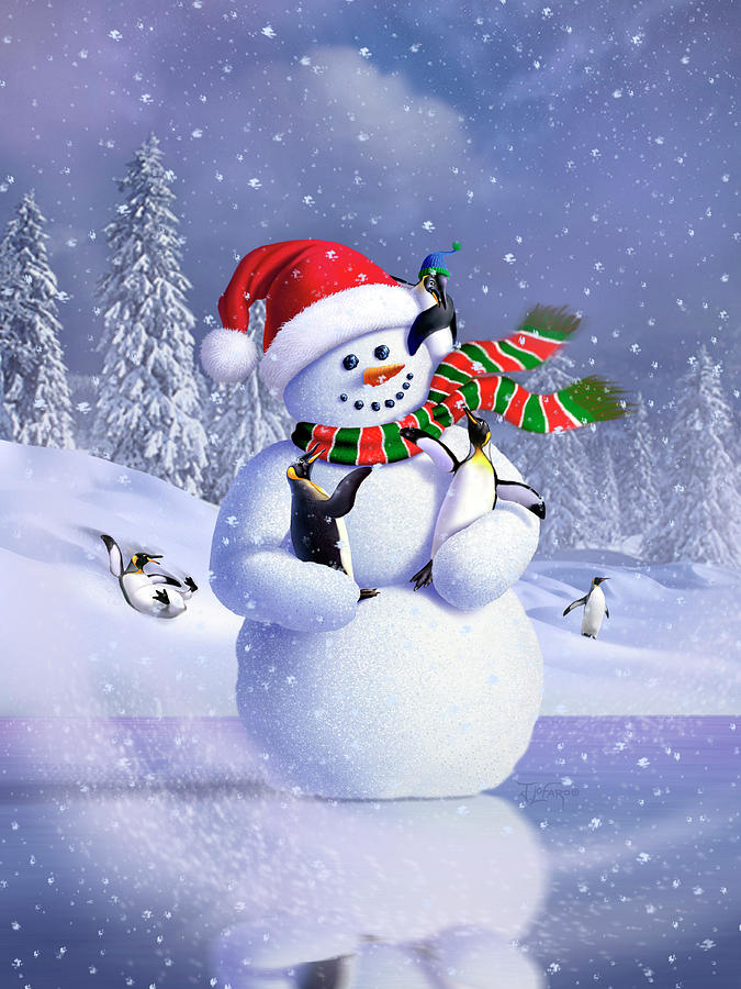 Winter Digital Art - Snowman by Jerry LoFaro