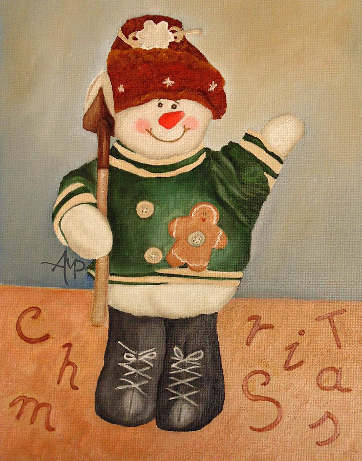 Snowman Junior Painting by Angeles M Pomata