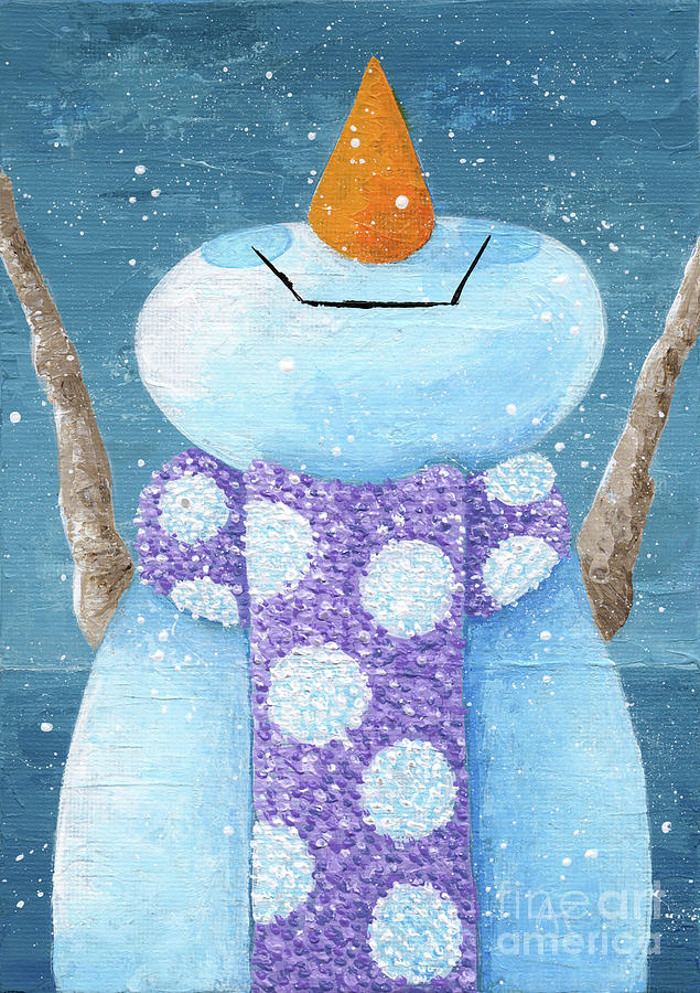 Snowman Looking Up Painting by Annie Troe
