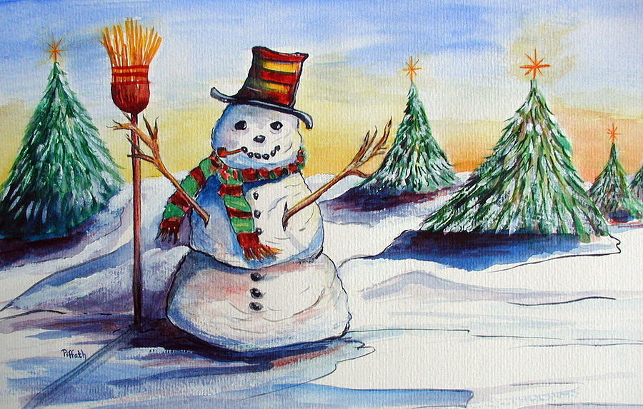 Snowman Painting by Patricia Piffath
