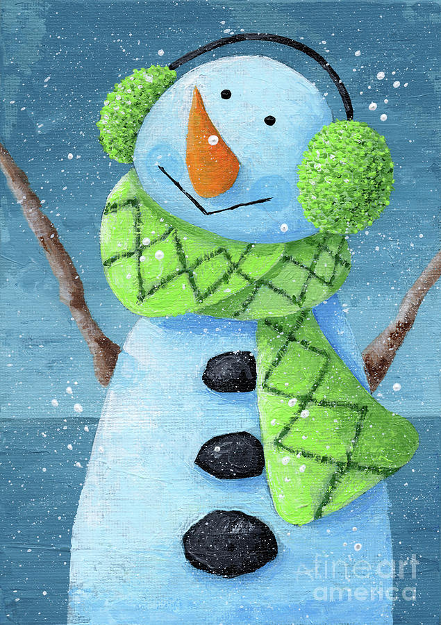 Snowman Playing in the Snow Painting by Annie Troe