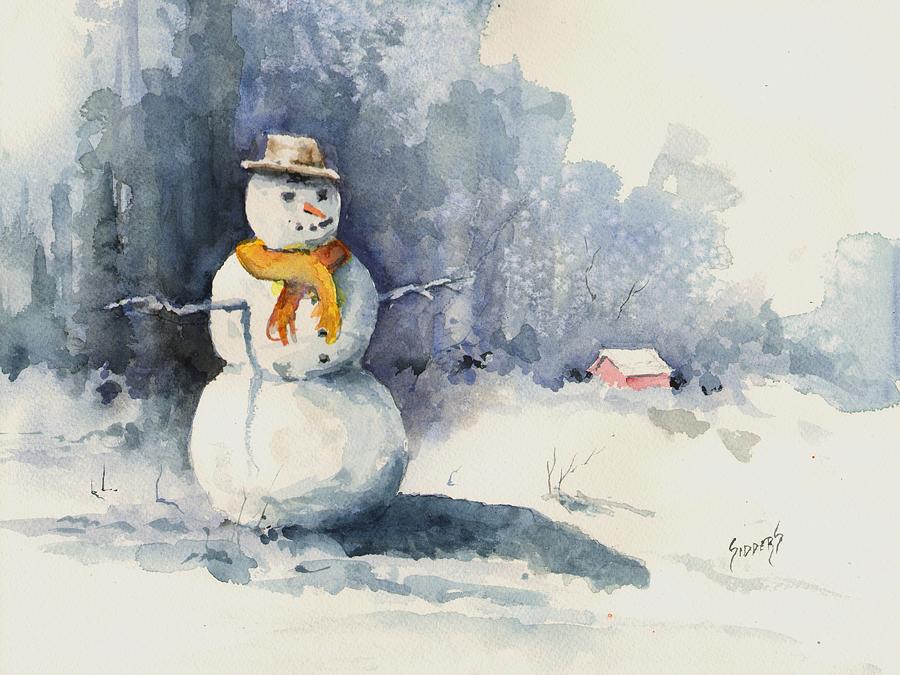 Winter Painting - Snowman by Sam Sidders