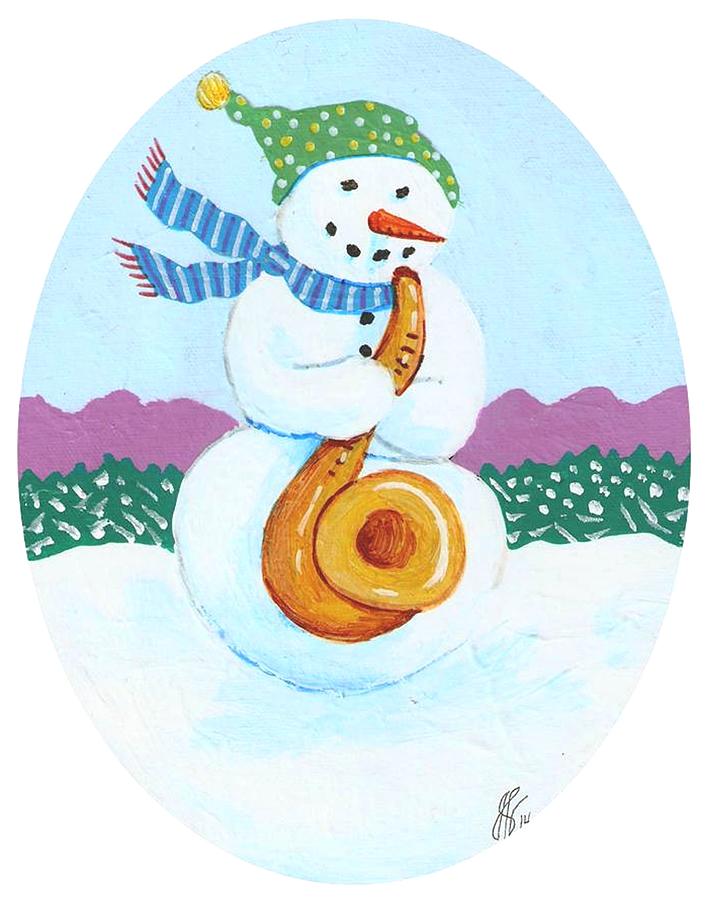 Snowman Sax Player Painting by Jim Harris