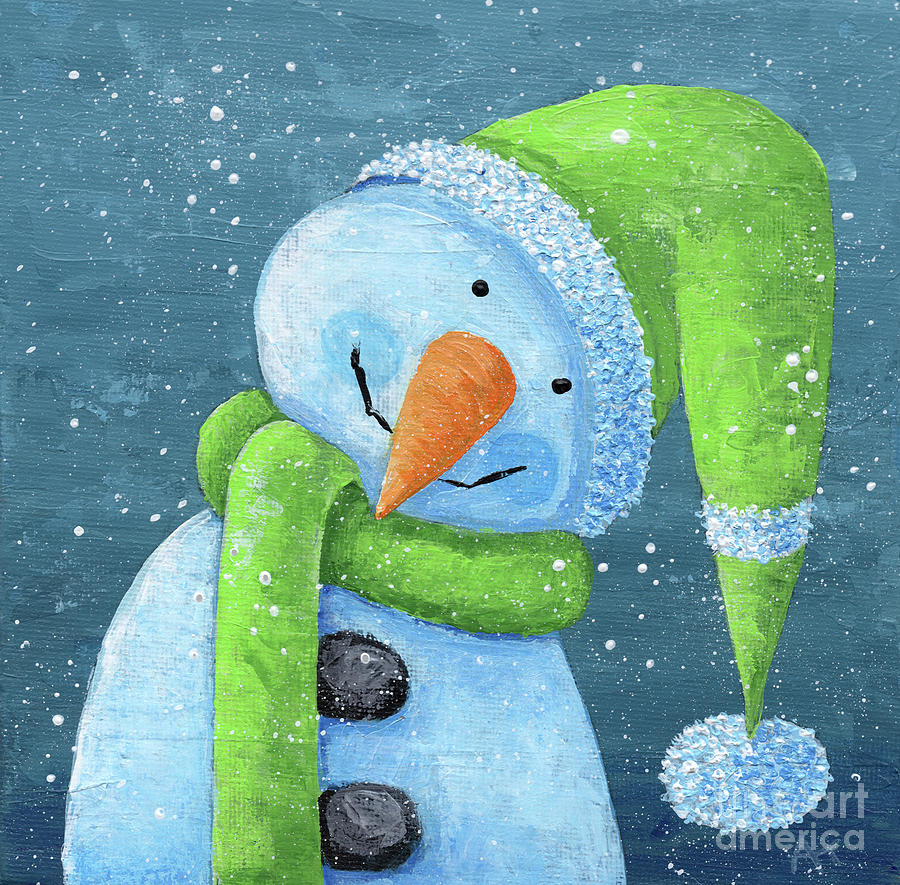 Snowman Smiling Painting by Annie Troe